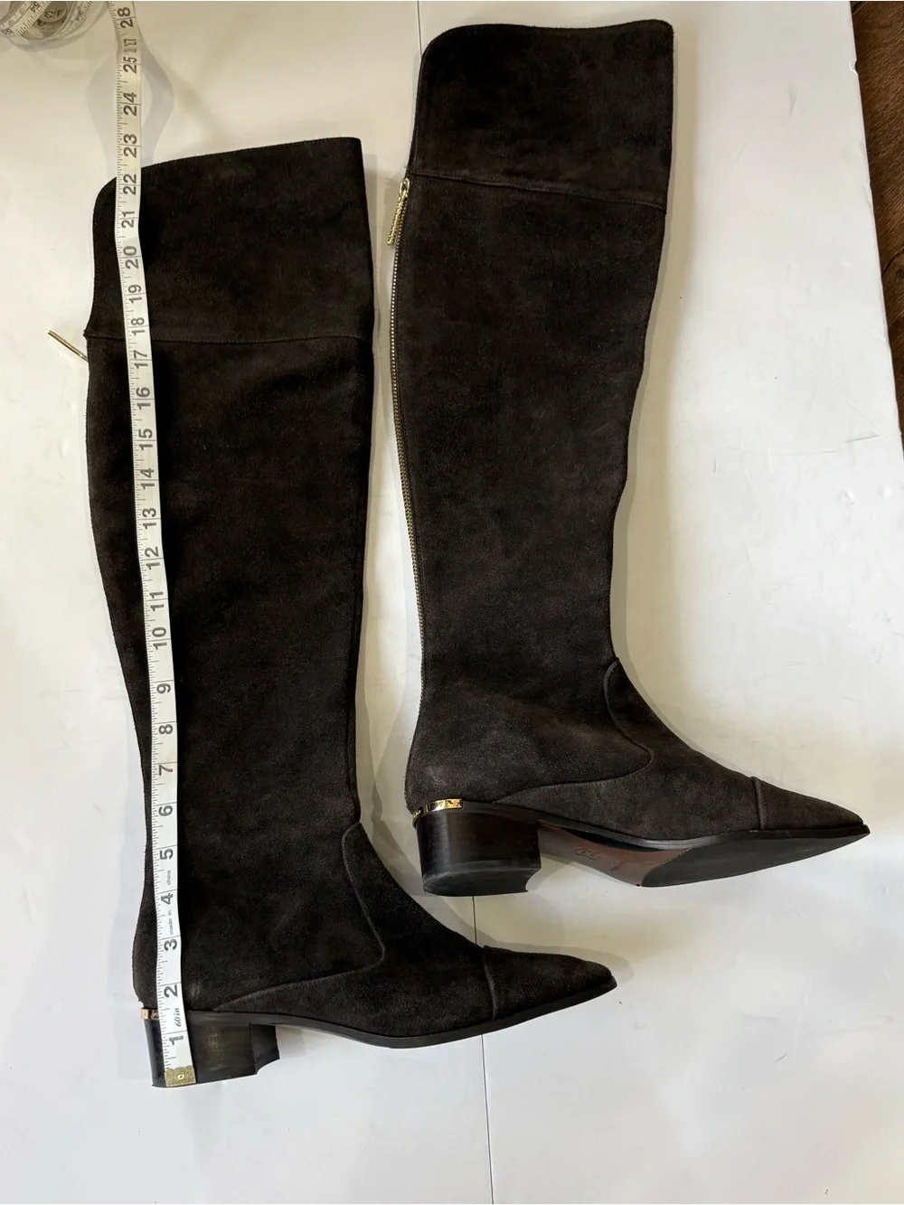 Donald J Pliner DIVO Womens 7 Brown Suede Over the Knee Boots Pointed Toe Zip
